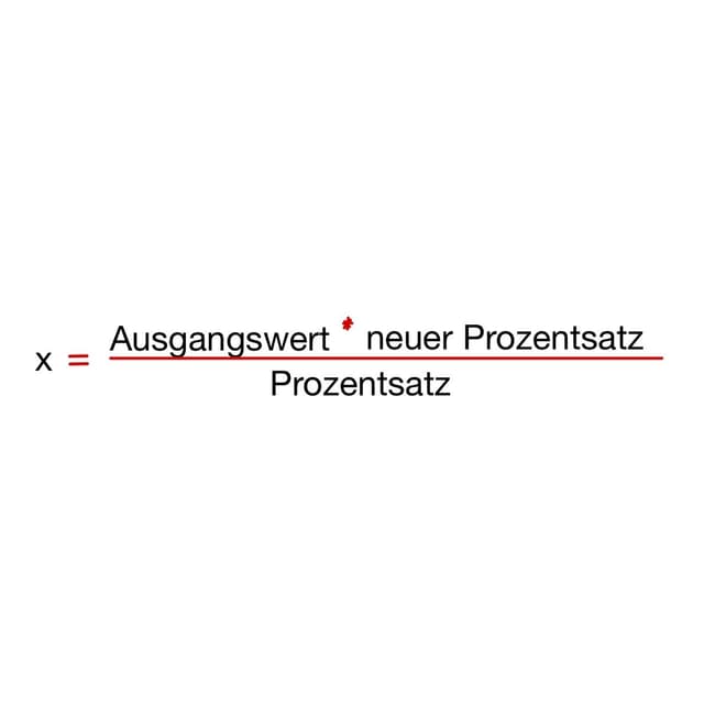 Danach kann man ein Kreuz einzeichnen.
Ausgangswert * neuer Prozentsatz geteilt durch den alten Prozentsatz.