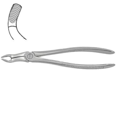 OK - Weisheitszahnzange:
zweifach gebogen, zur Entfernung der Oberkiefer 8er.