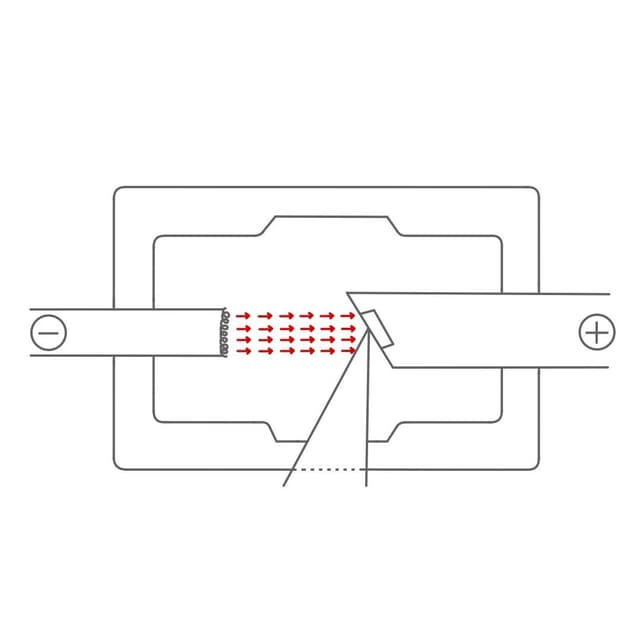 Durch die unterschiedlichen Ladungen der Pole werden die Elektronen zur Anode hin (Pluspol) beschleunigt.